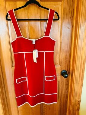 Diane Van Furstenberg knit red dress with white trim NWT